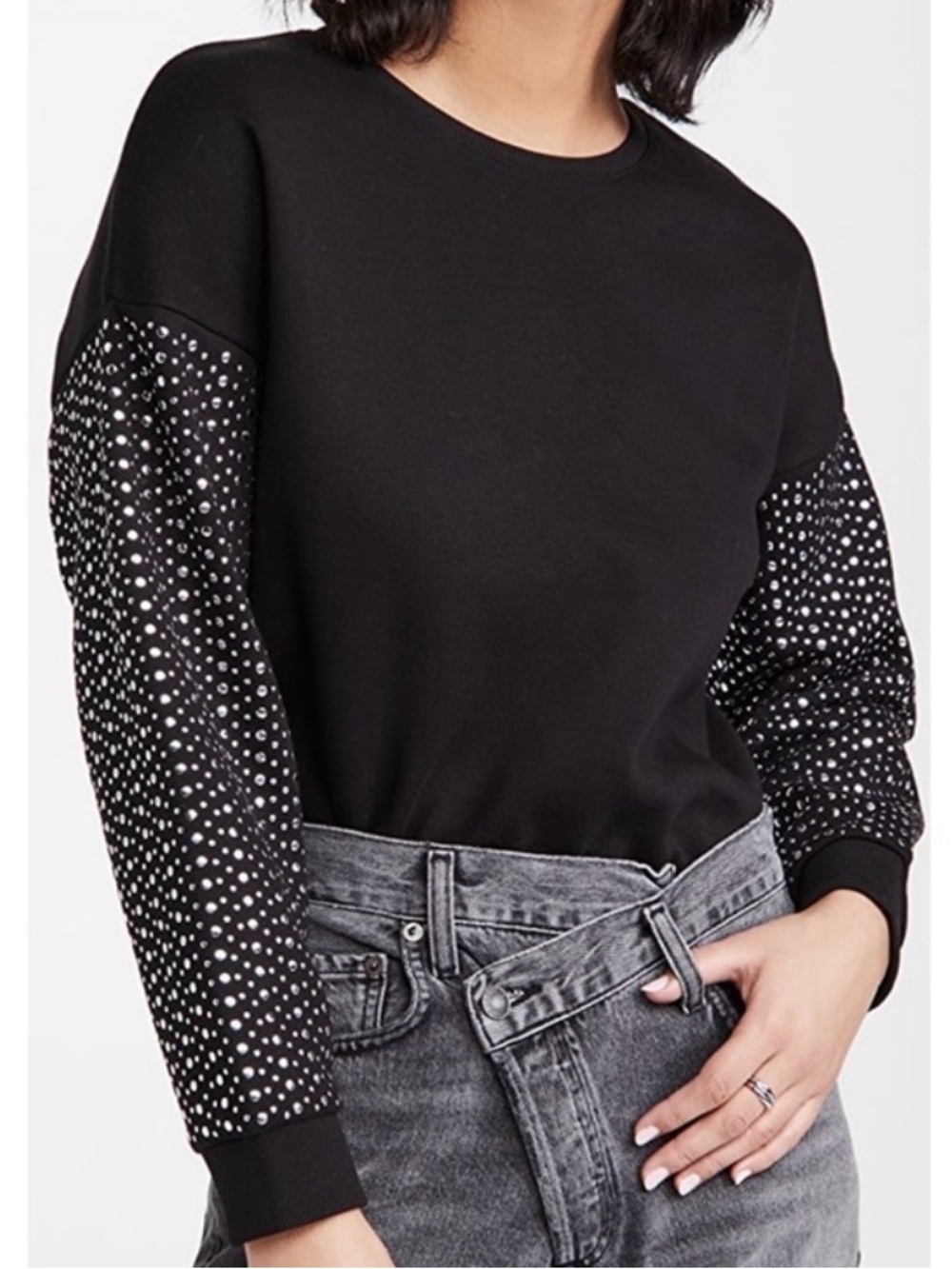 #929 GENERATION LOVE Ariana Black Pullover Sweatshirt with Metal Studded Sleeves